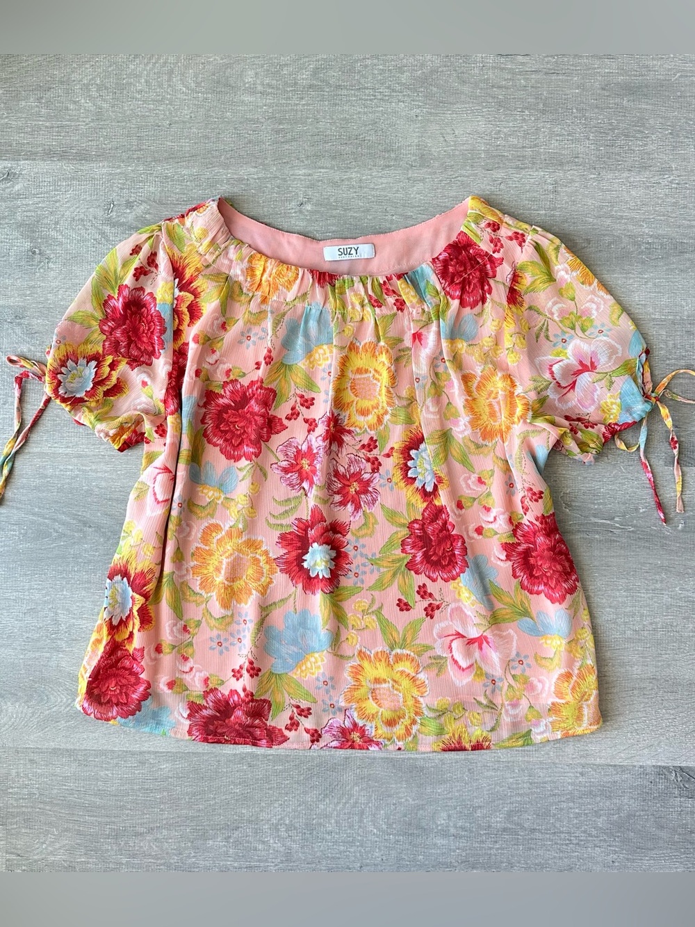 Suzy Pink Floral Short-Sleeve Peasant Top coquette